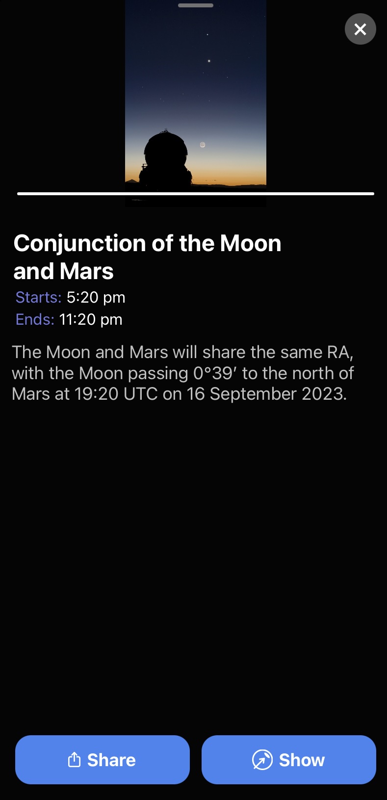 Night Sky app interface