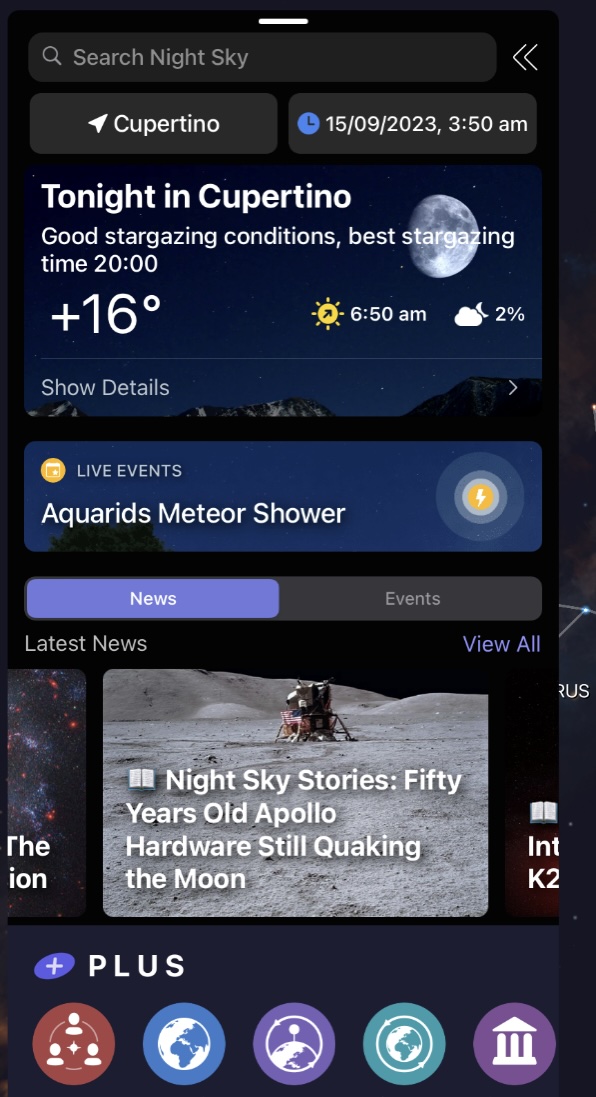 Night Sky app interface
