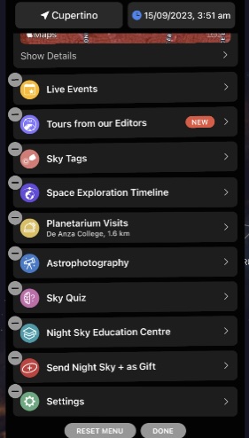 Night Sky app interface