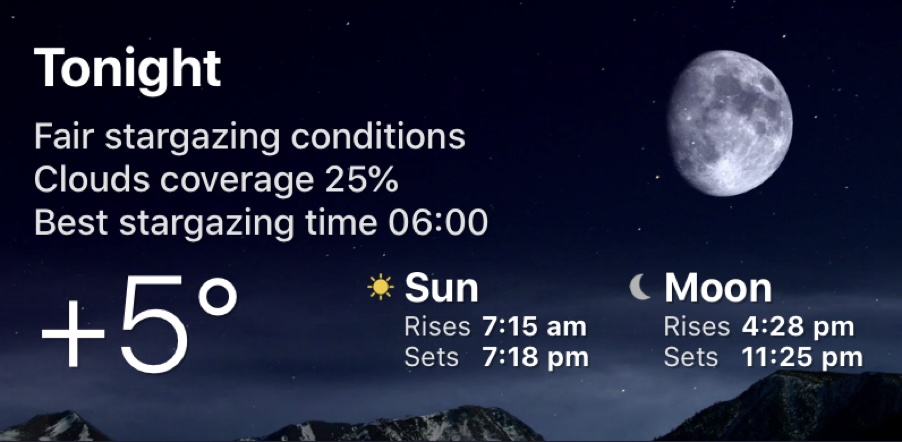 Night Sky app interface