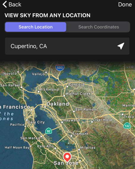 Night Sky app interface