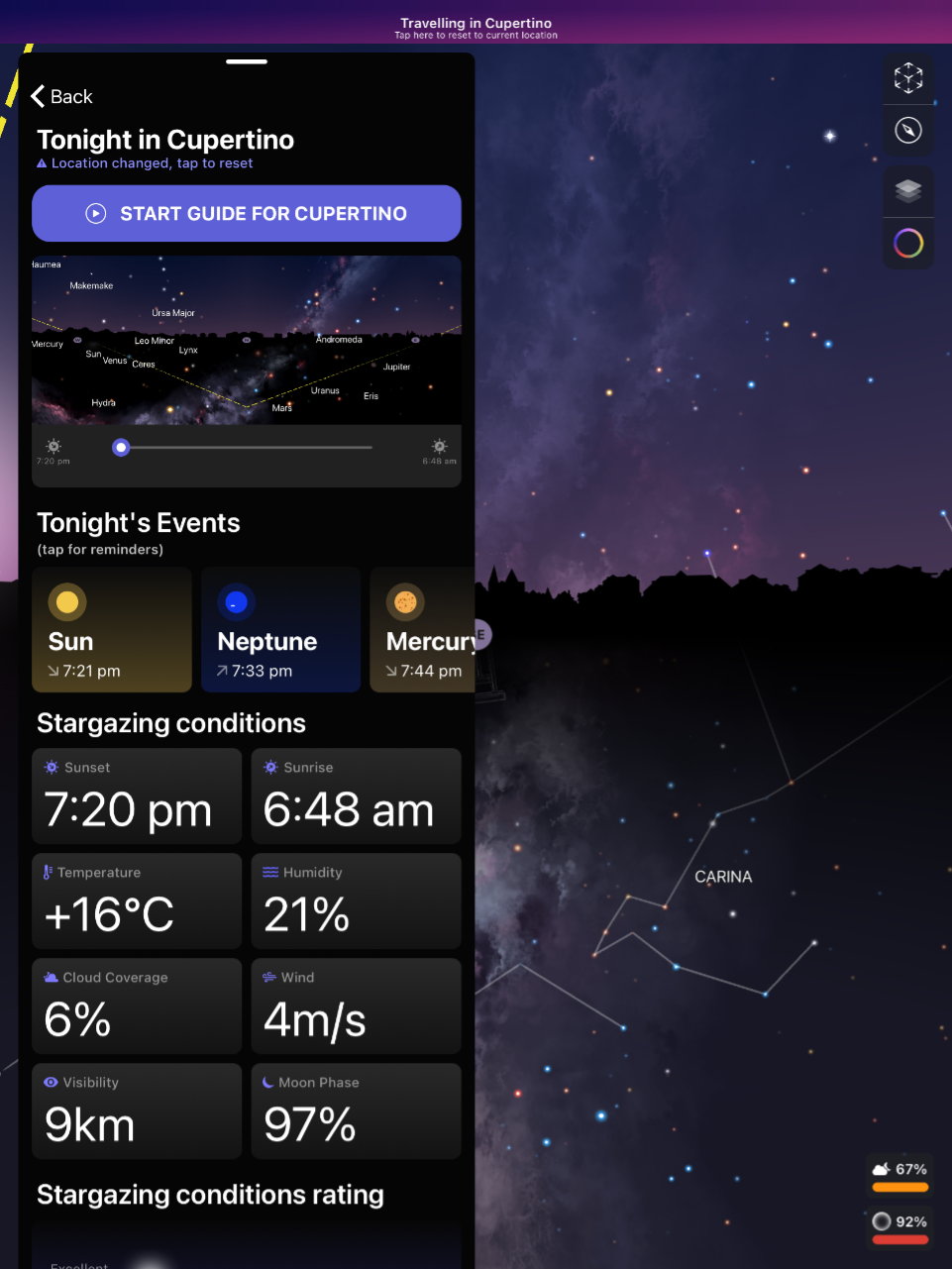 Night Sky app interface