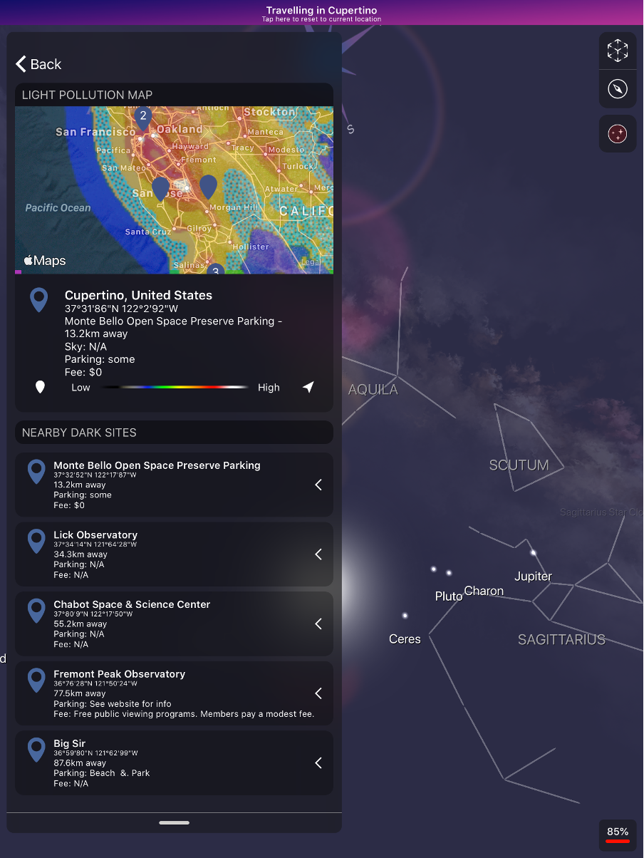 Night Sky app interface