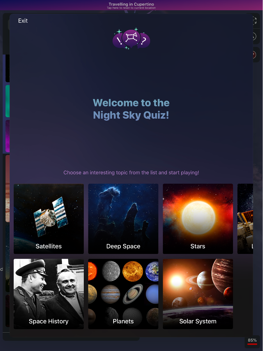Night Sky app interface