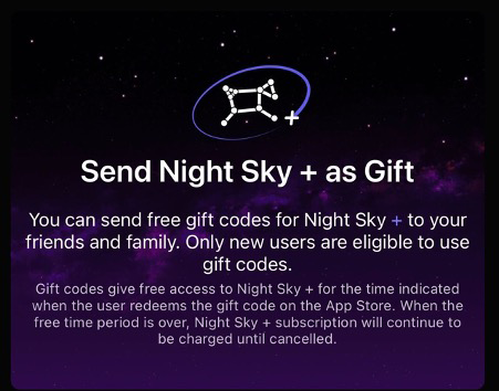 Night Sky app interface